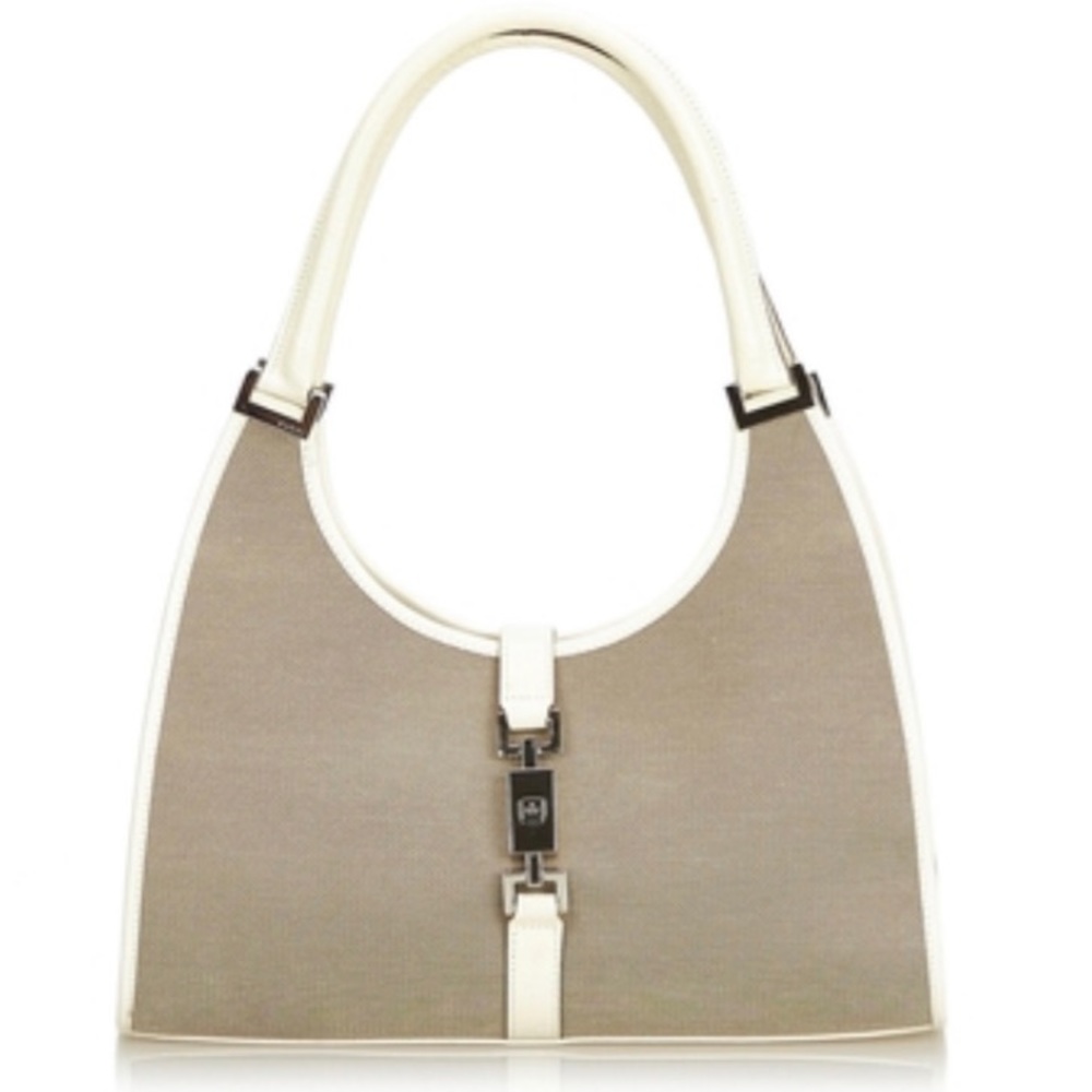 Gucci Vintage Jackie Khaki and white leather hobo purse